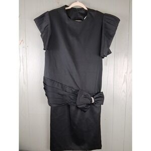 Vintage 80s Apostrophe Formal Skirt Set 16 Black Rhinestone Bow 2pc Ruffle Pleat